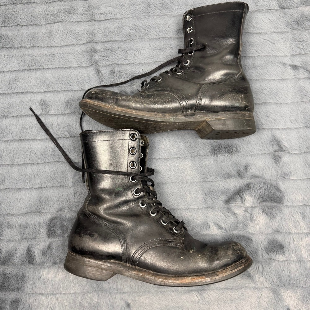 Vintage Black Leather Combat Boots Biltrite Sole Lace Up Work Military Mens